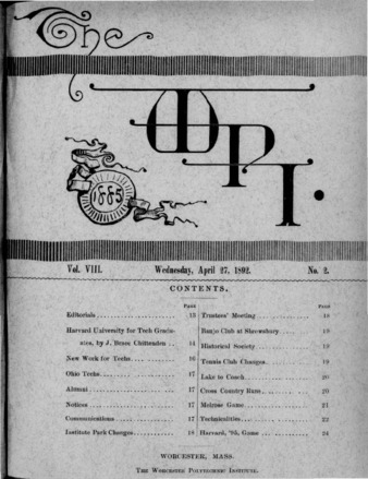 The WPI Volume 8, Issue 2, April 27, 1892 thumbnail