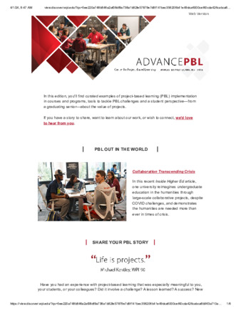 AdvancedPBL Newsletter, Fall 2020 thumbnail