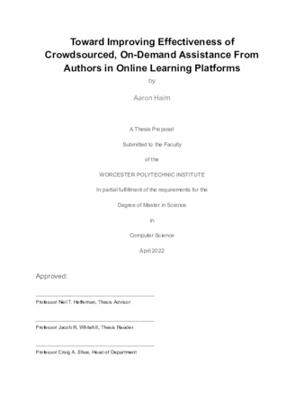 Toward Improving Effectiveness of Crowdsourced, On-Demand Assistance From Authors in Online Learning Platforms thumbnail