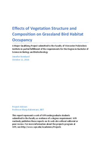 Effects of Vegetation Structure and Composition on Grassland Bird Habitat Occupancy thumbnail