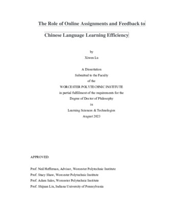 The Role of Online Assignments and Feedback to Chinese Language Learning Efficiency thumbnail