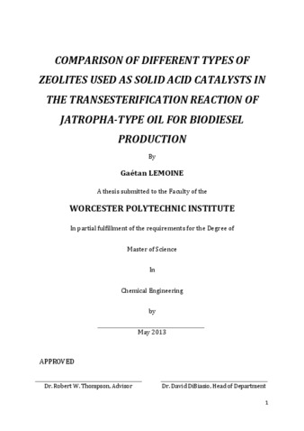 Comparison of different types of Zeolites used as Solid Acid Catalysts in the Transesterification reaction of Jatropha-type oil for Biodiesel production thumbnail