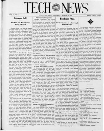 Tech News Volume 1, Issue 26, March 30, 1910 thumbnail