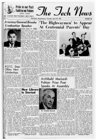 Tech News Volume 55, Issue 25, April 29, 1965 thumbnail