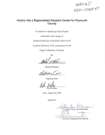 Inquiry into a regionalized dispatch center for Plymouth County. thumbnail