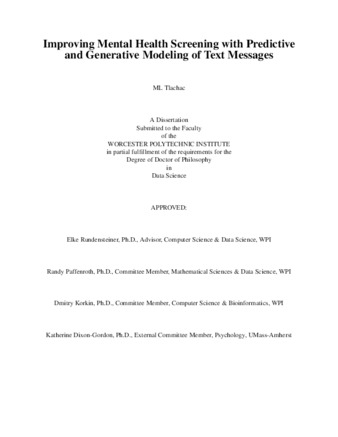 Improving Mental Health Screening with Predictive and Generative Modeling of Text Messages 缩图