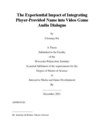 The Experiential Impact of Integrating Player-Provided Name into Video Game Audio Dialogue la vignette